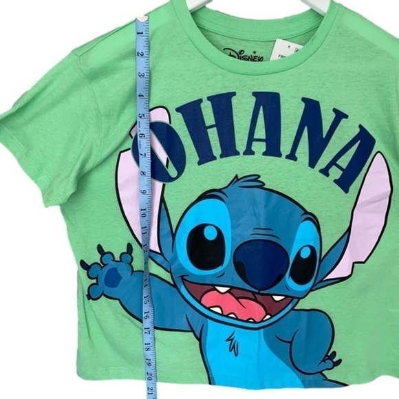 DISNEY Lilo & Stitch Crop Tee Ohana (Family) Short Sleeve Mint Green Size L NWT - Picture 2 of 4